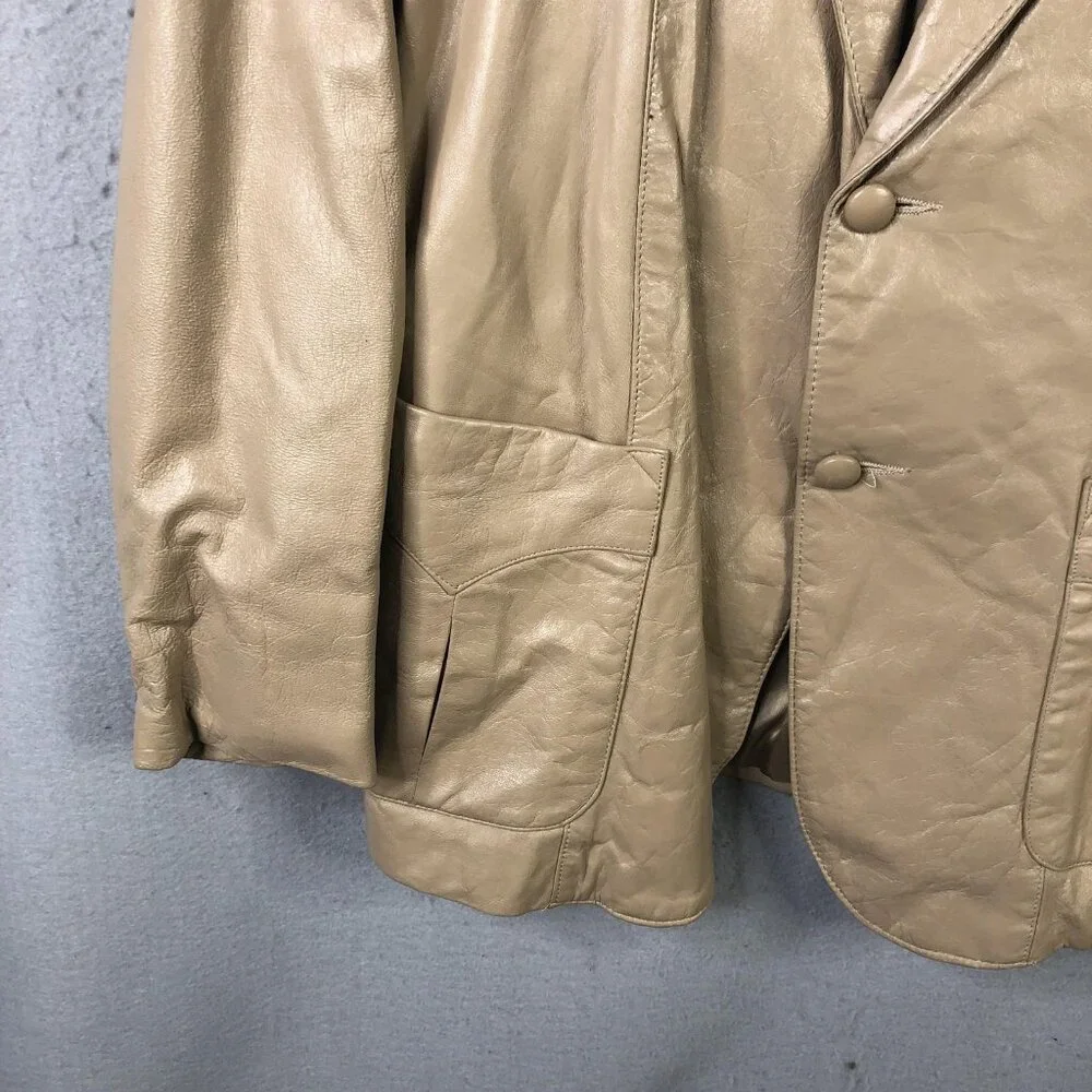 Continental Blazer Mens 44 Beige Leather Western Sport Coat Two Button USA